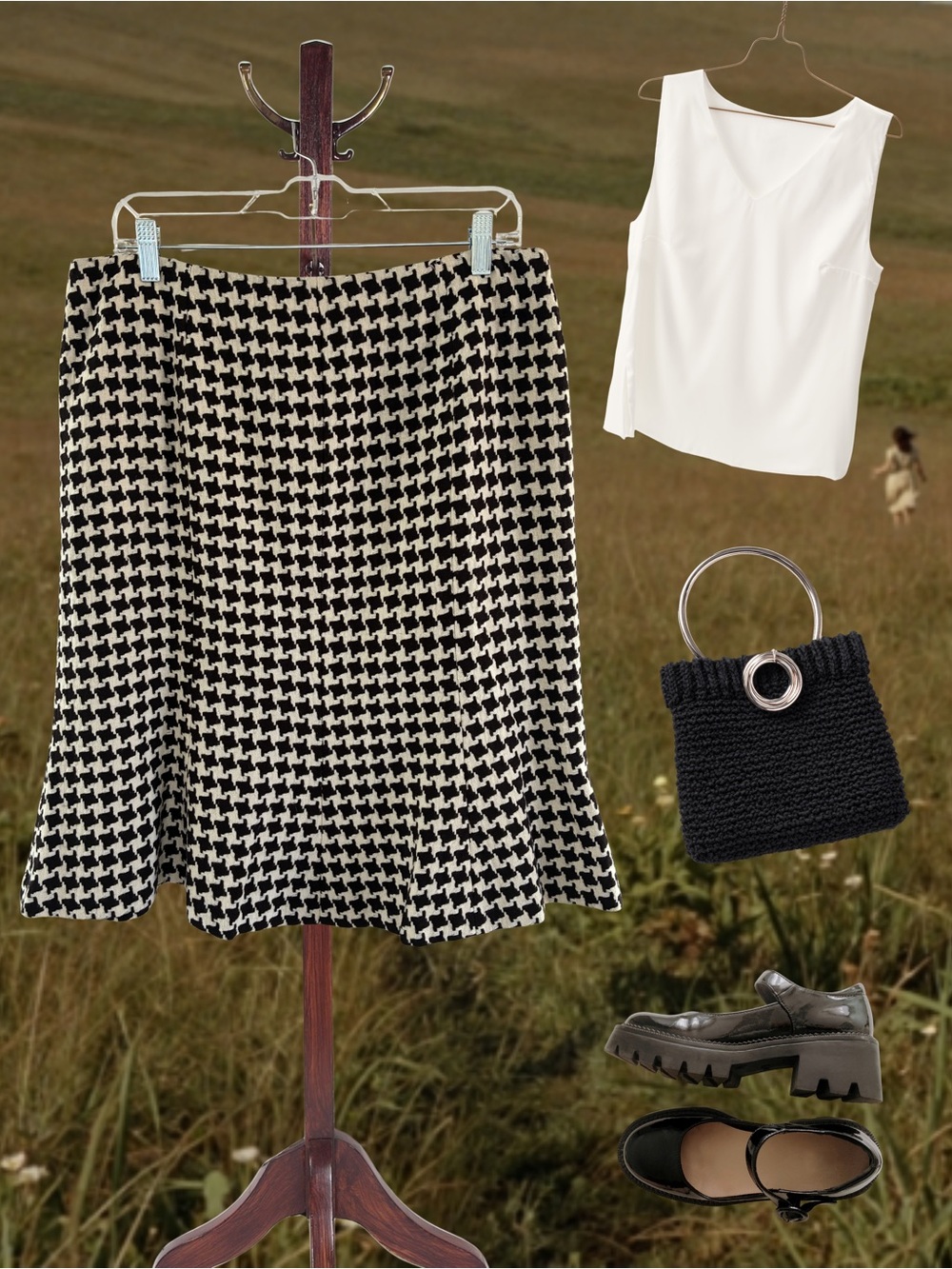90s/Y2K Vintage Grace Dane Lewis Houndstooth Wool Skirt Size 14